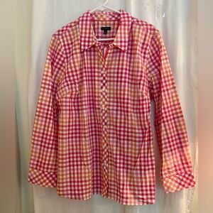 Talbots NWT Red & White Checkered Button Down Tunic Length Shirt Size XL